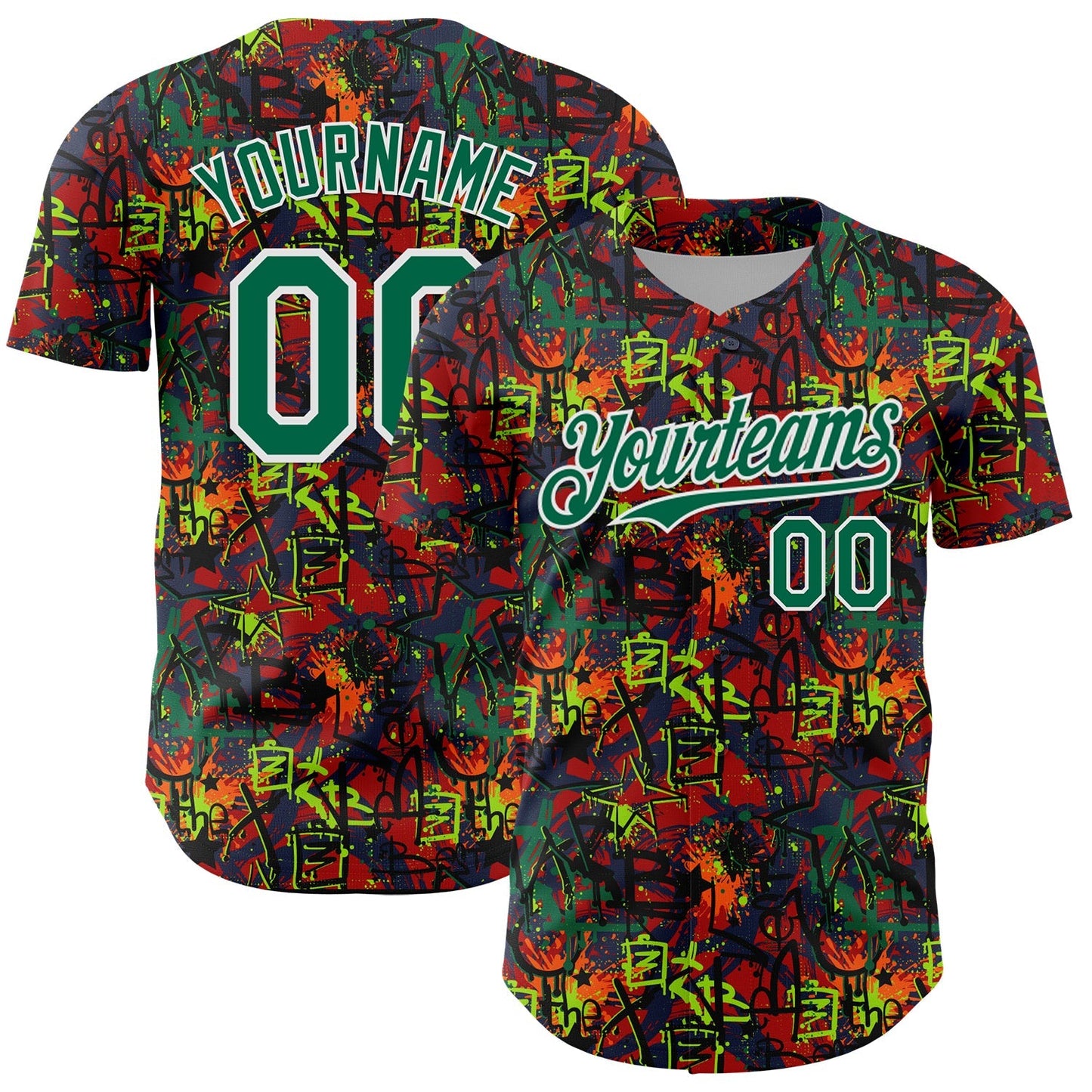 Custom Graffiti Pattern Kelly Green-White Splatter Authentic Baseball Jersey baseball jersey product view 1