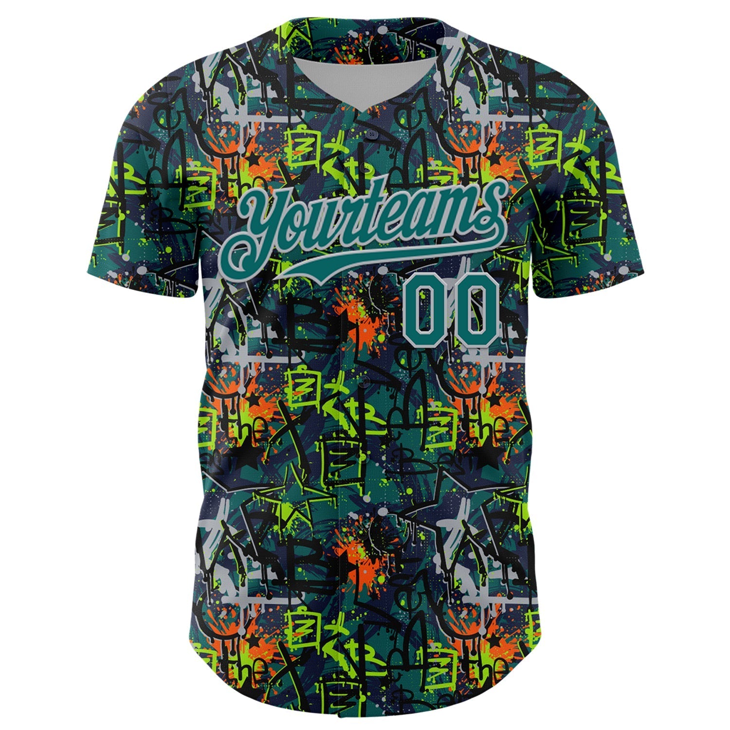 Custom Graffiti Pattern Teal-Gray Splatter Authentic Baseball Jersey baseball jersey product view 2