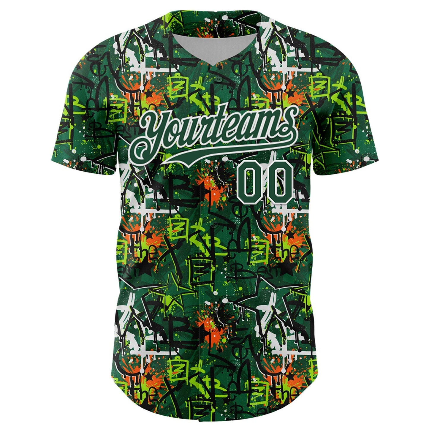 Custom Graffiti Pattern Green-White Splatter Authentic Baseball Jersey baseball jersey product view 2