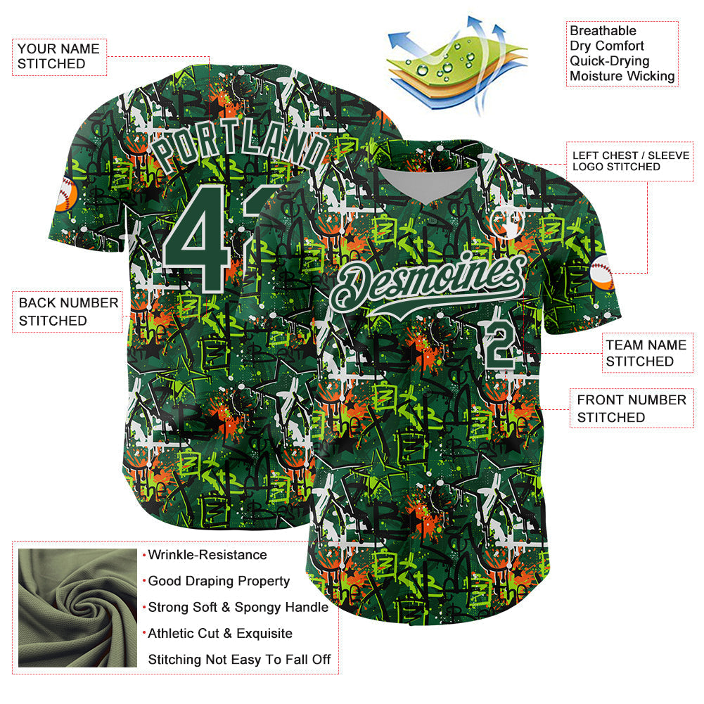 Custom Graffiti Pattern Green-White Splatter Authentic Baseball Jersey baseball jersey product view 3