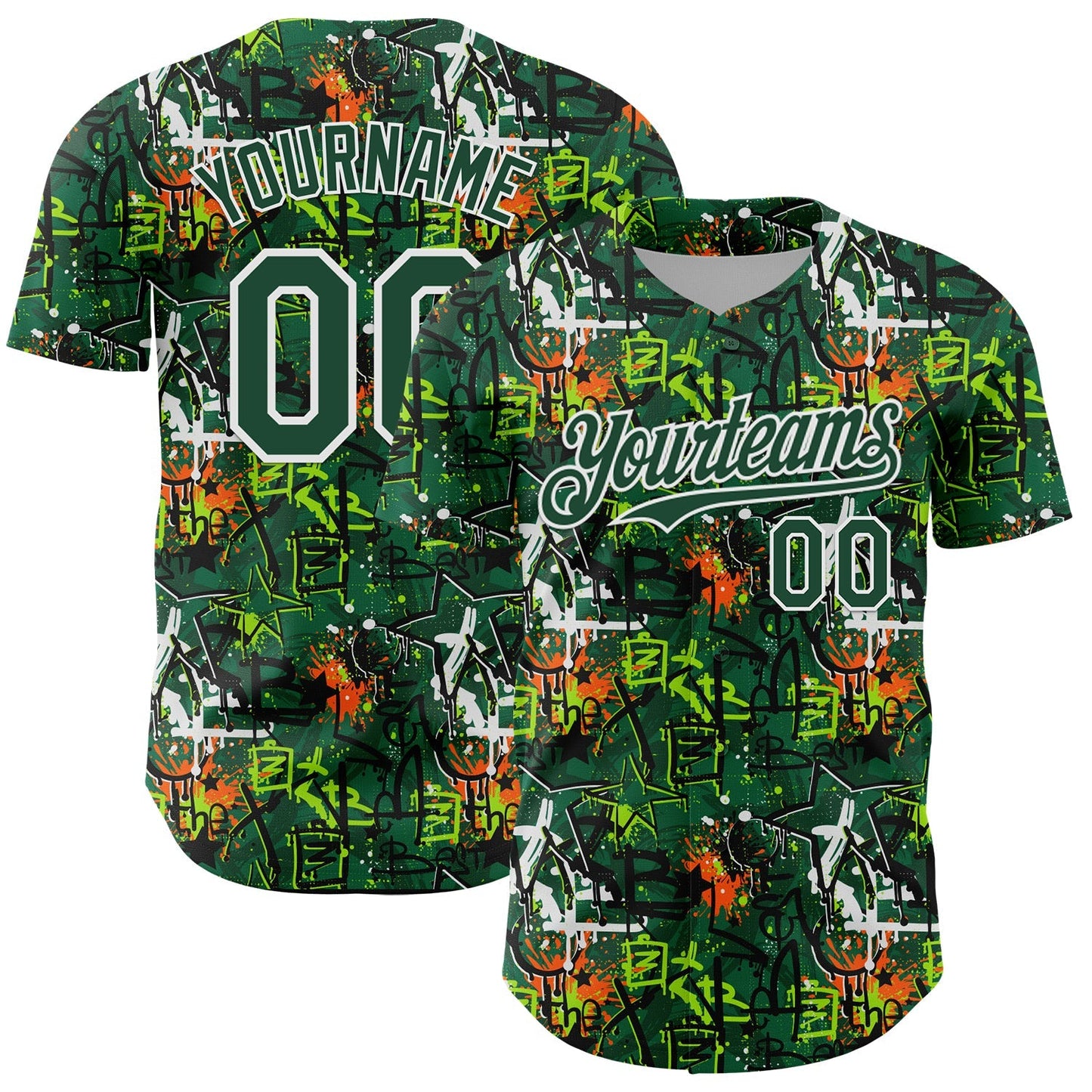 Custom Graffiti Pattern Green-White Splatter Authentic Baseball Jersey baseball jersey product view 1