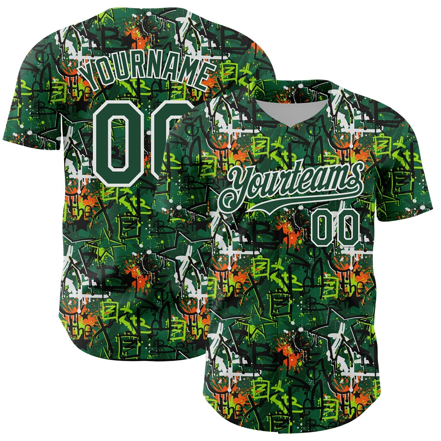 Custom Graffiti Pattern Green-White Splatter Authentic Baseball Jersey baseball jersey product view 1