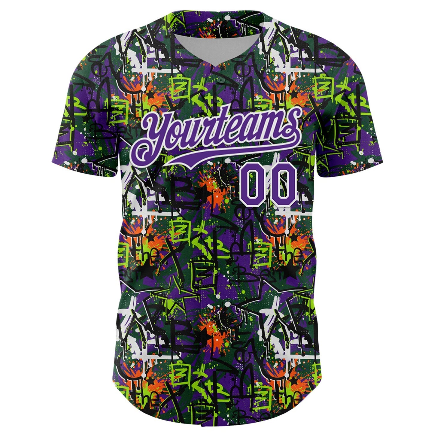 Custom Graffiti Pattern Purple-White Splatter Authentic Baseball Jersey baseball jersey product view 2