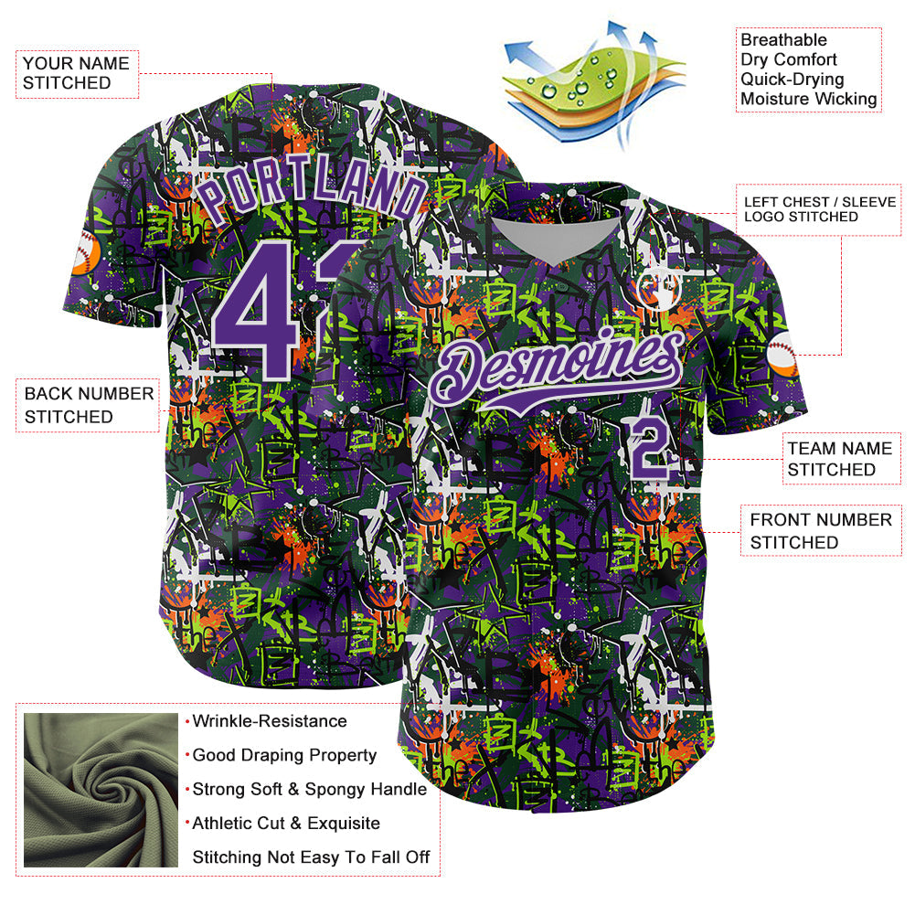 Custom Graffiti Pattern Purple-White Splatter Authentic Baseball Jersey baseball jersey product view 3