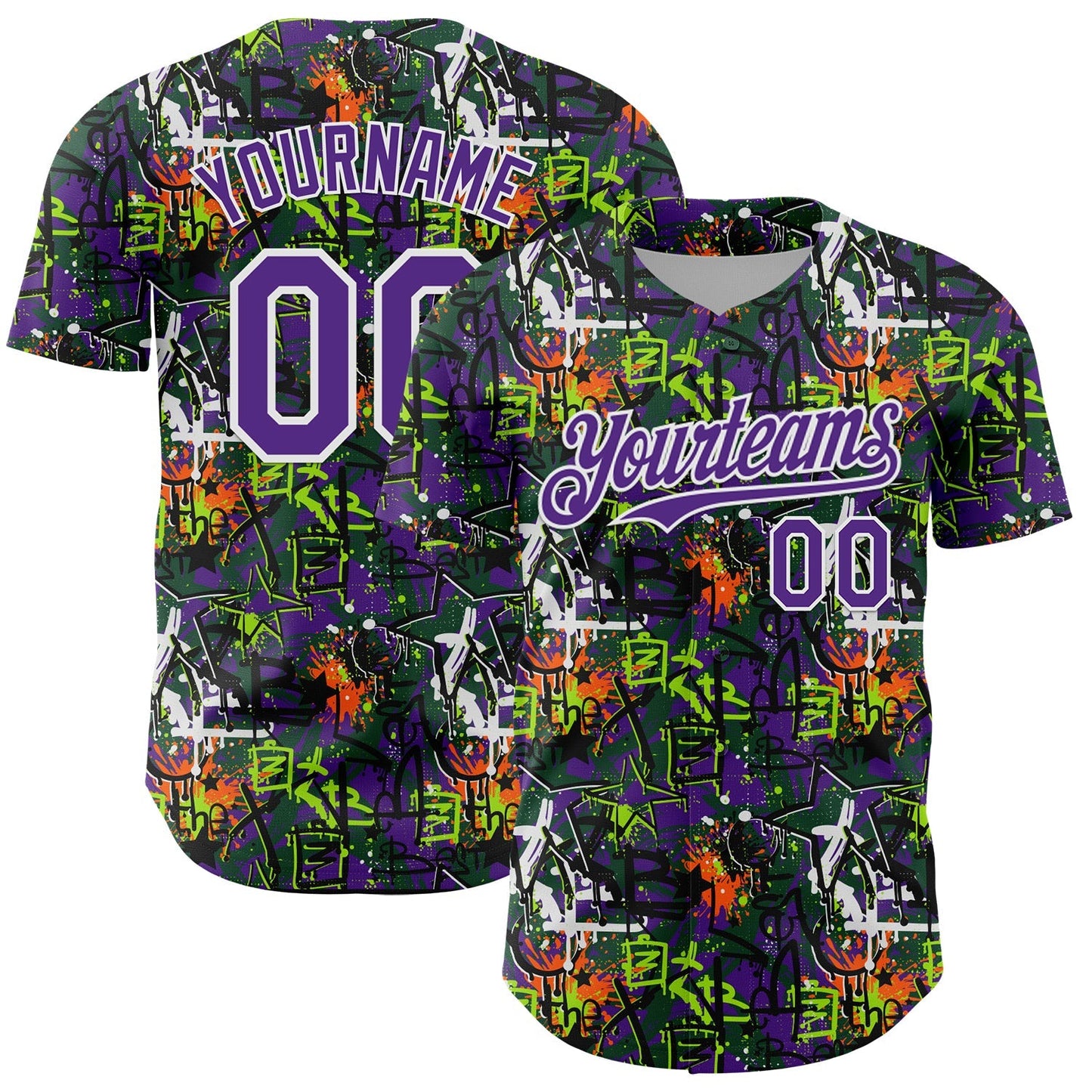 Custom Graffiti Pattern Purple-White Splatter Authentic Baseball Jersey baseball jersey product view 1