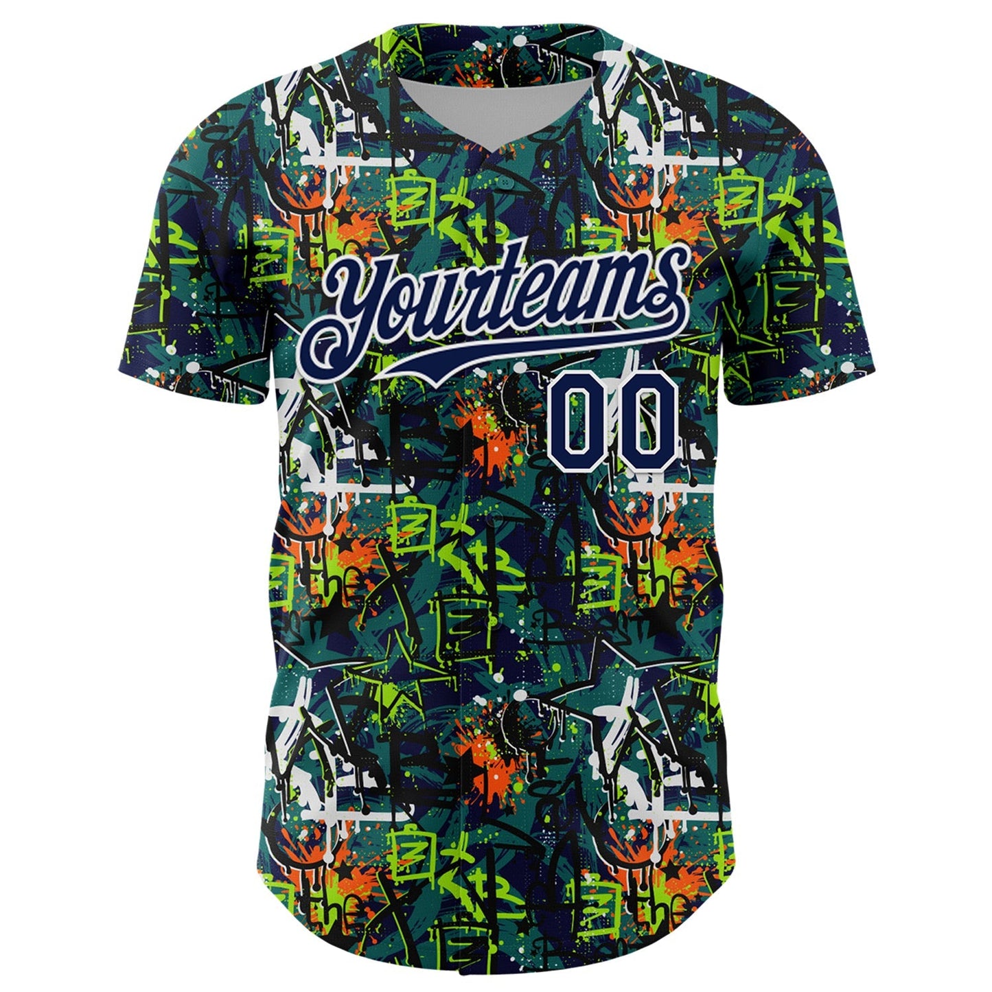 Custom Graffiti Pattern Navy-White Splatter Authentic Baseball Jersey baseball jersey product view 2