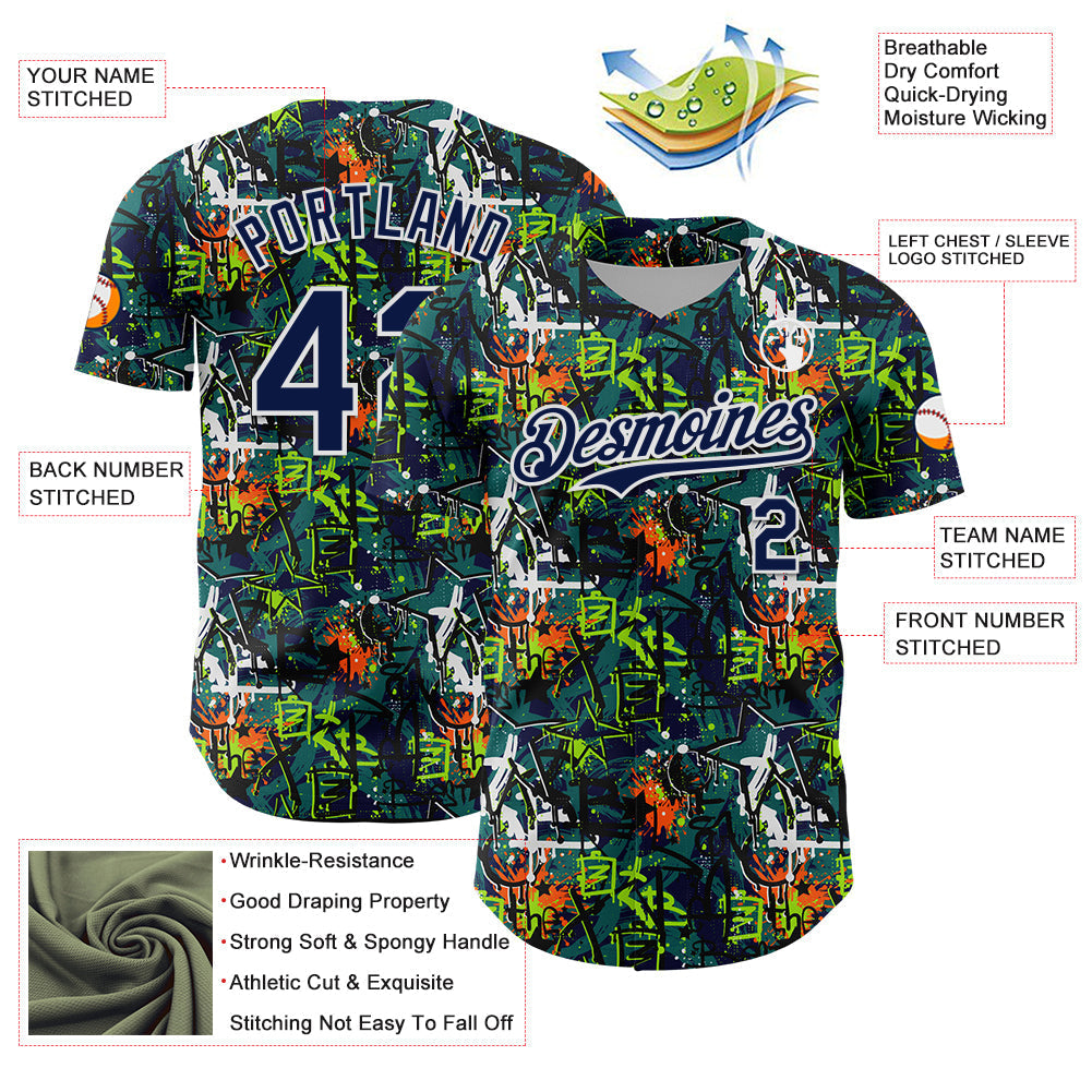 Custom Graffiti Pattern Navy-White Splatter Authentic Baseball Jersey baseball jersey product view 3