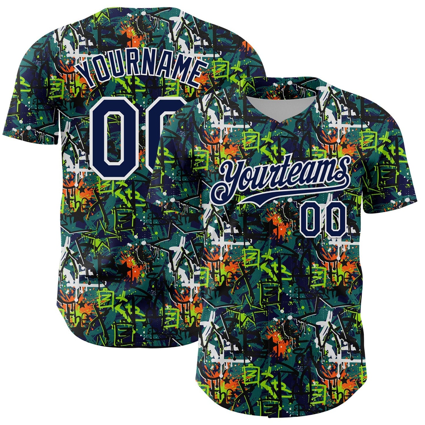 Custom Graffiti Pattern Navy-White Splatter Authentic Baseball Jersey baseball jersey product view 1