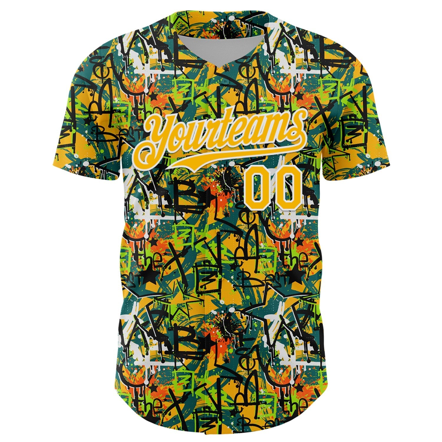 Custom Graffiti Pattern Gold-White Splatter Authentic Baseball Jersey baseball jersey product view 2