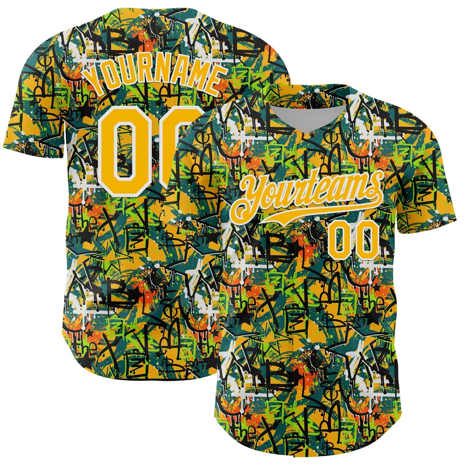 Custom Graffiti Pattern Gold-White Splatter Authentic Baseball Jersey baseball jersey product view 1