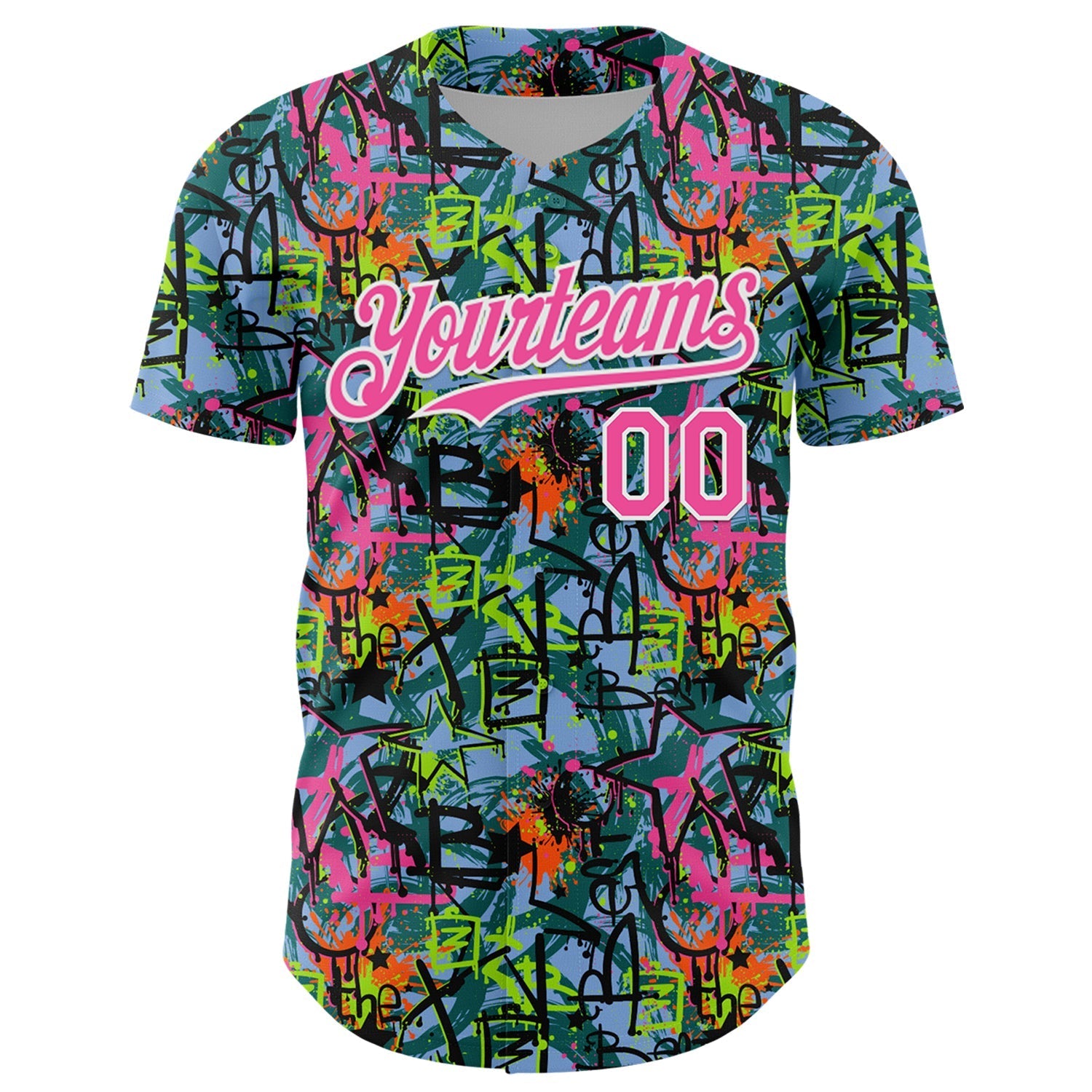 Custom Graffiti Pattern Pink-White Splatter Authentic Baseball Jersey baseball jersey product view 2