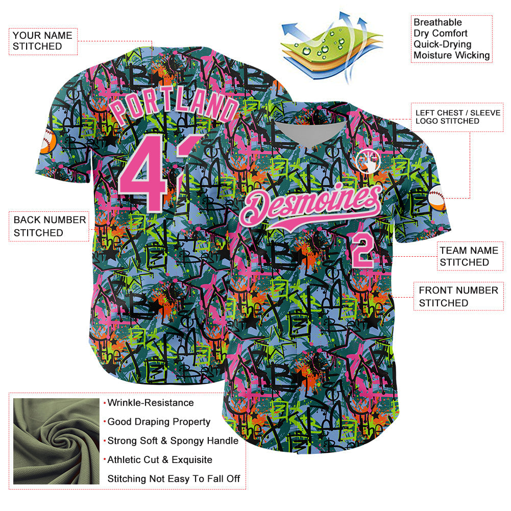 Custom Graffiti Pattern Pink-White Splatter Authentic Baseball Jersey baseball jersey product view 3