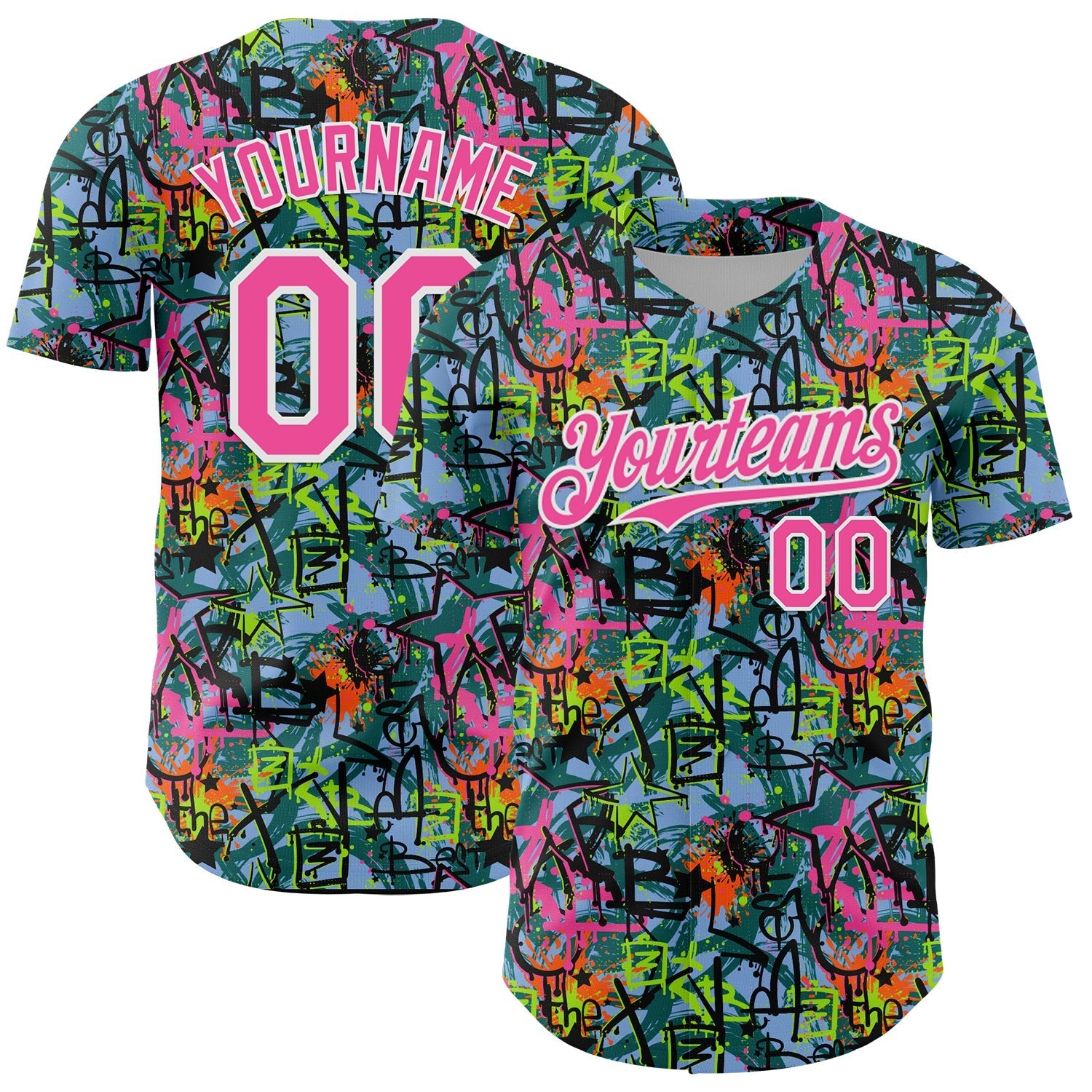 Custom Graffiti Pattern Pink-White Splatter Authentic Baseball Jersey baseball jersey product view 1