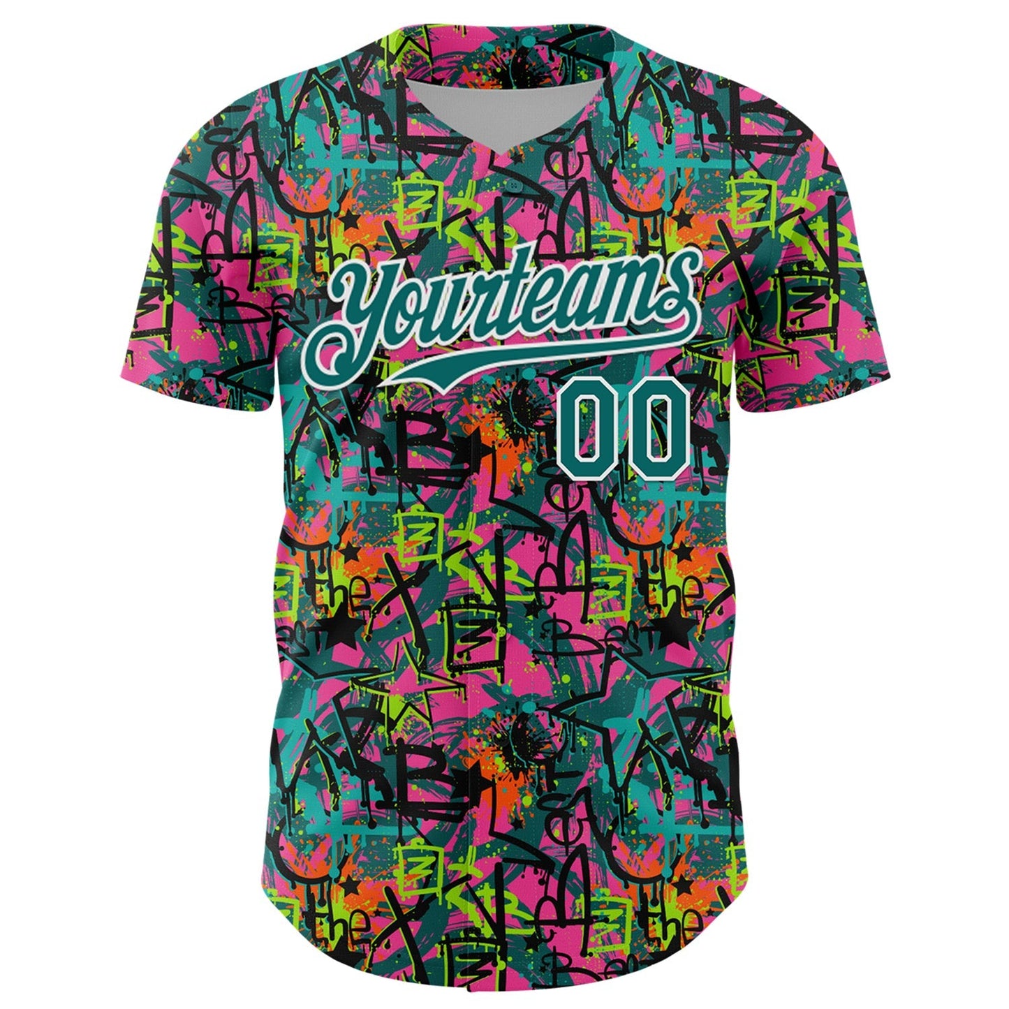 Custom Graffiti Pattern Teal-White Splatter Authentic Baseball Jersey baseball jersey product view 2