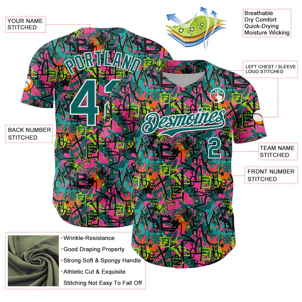 Custom Graffiti Pattern Teal-White Splatter Authentic Baseball Jersey baseball jersey product view 3