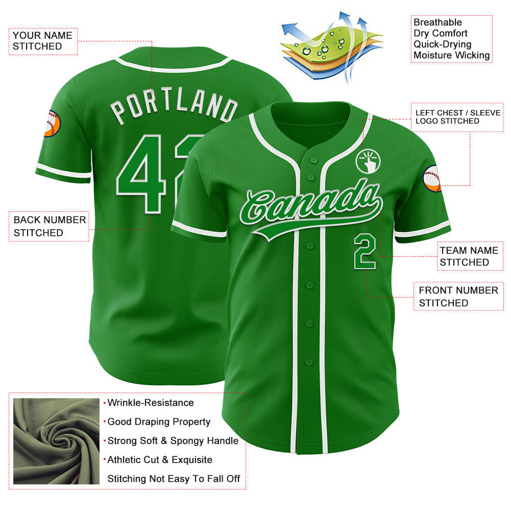 Custom Grass Green White Authentic Baseball Jersey baseball jersey product view 3