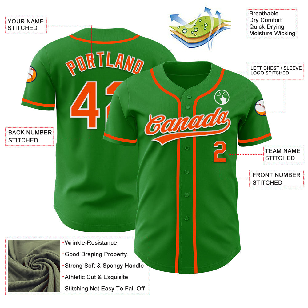 Custom Grass Green Orange-White Authentic Baseball Jersey baseball jersey product view 3