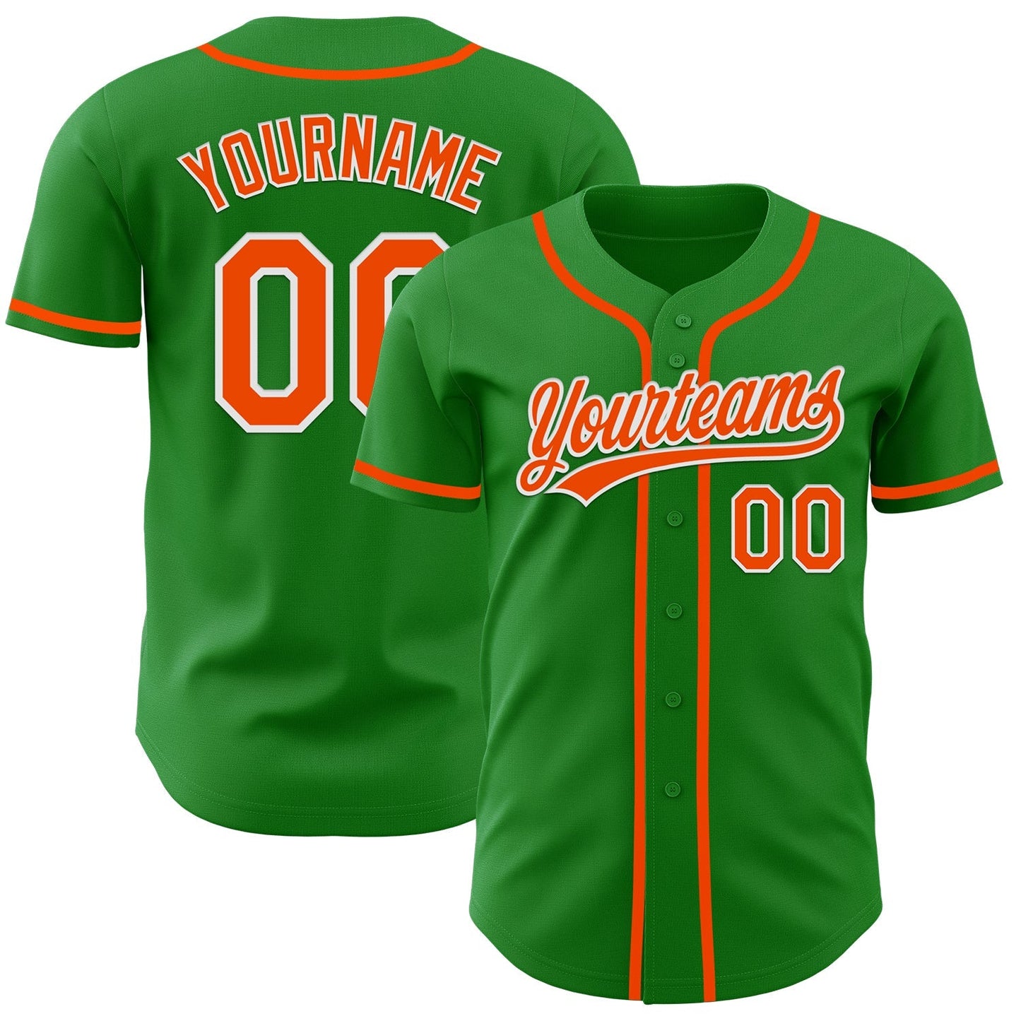 Custom Grass Green Orange-White Authentic Baseball Jersey baseball jersey product view 1