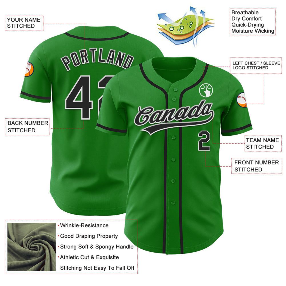 Custom Grass Green Black-White Authentic Baseball Jersey baseball jersey product view 3