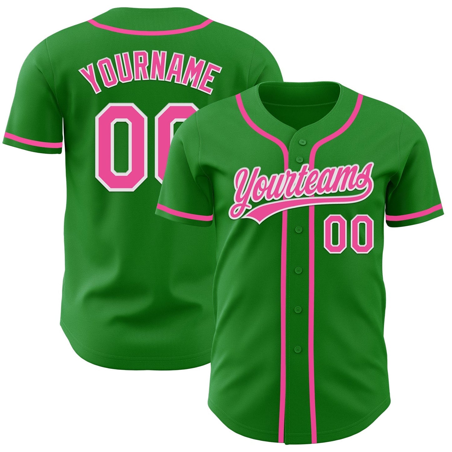 Custom Grass Green Pink-White Authentic Baseball Jersey baseball jersey product view 1