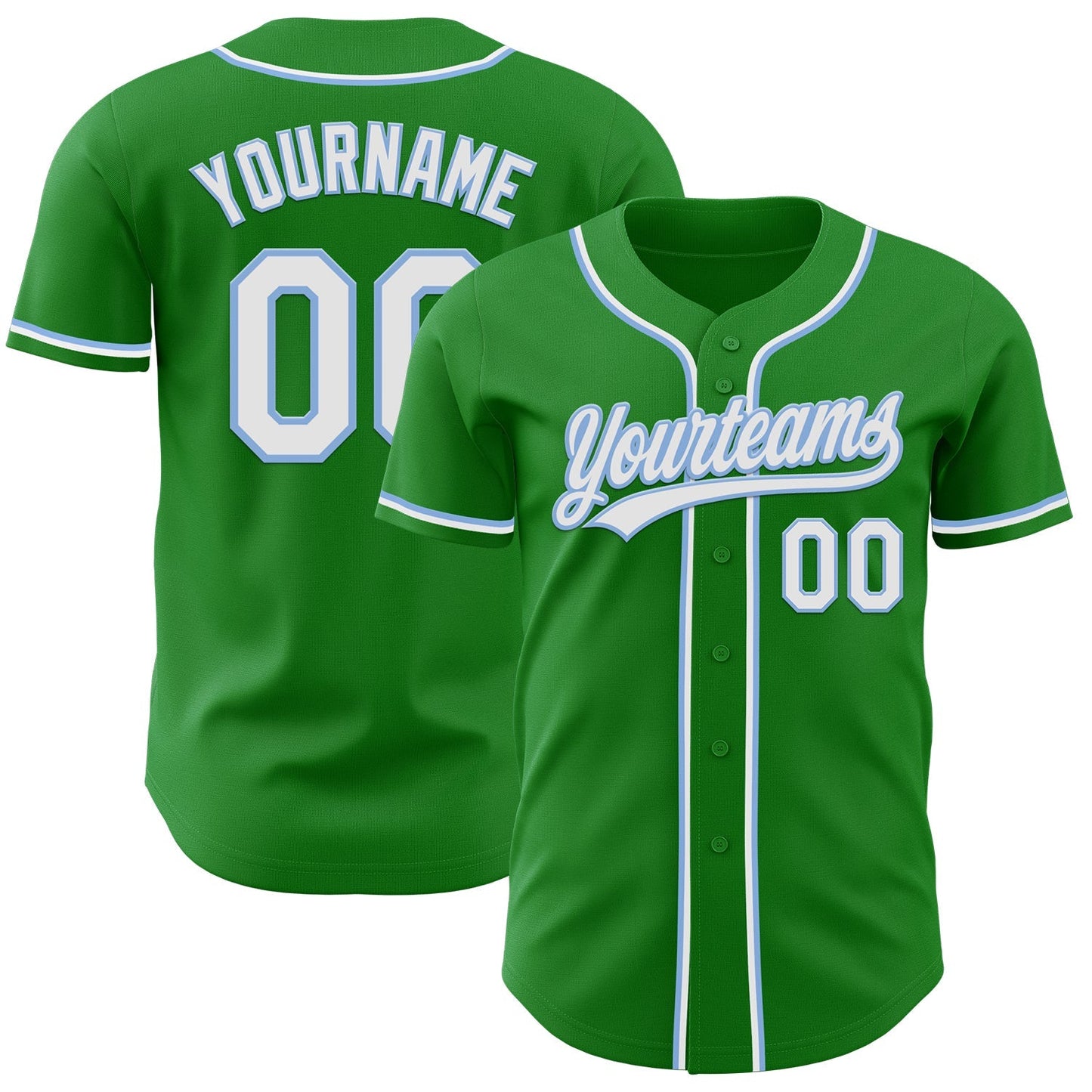 Custom Grass Green White-Light Blue Authentic Baseball Jersey baseball jersey product view 1