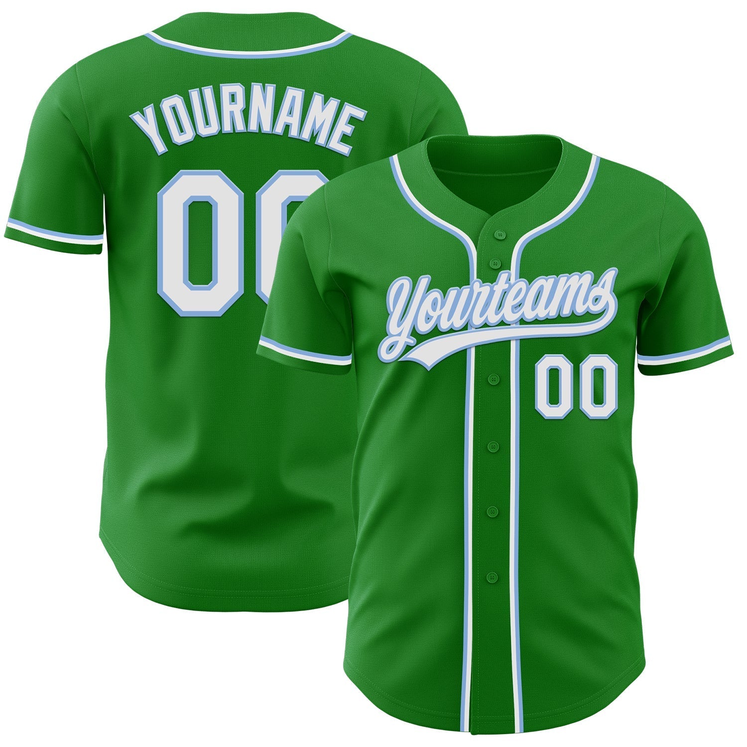 Custom Grass Green White-Light Blue Authentic Baseball Jersey baseball jersey product view 1
