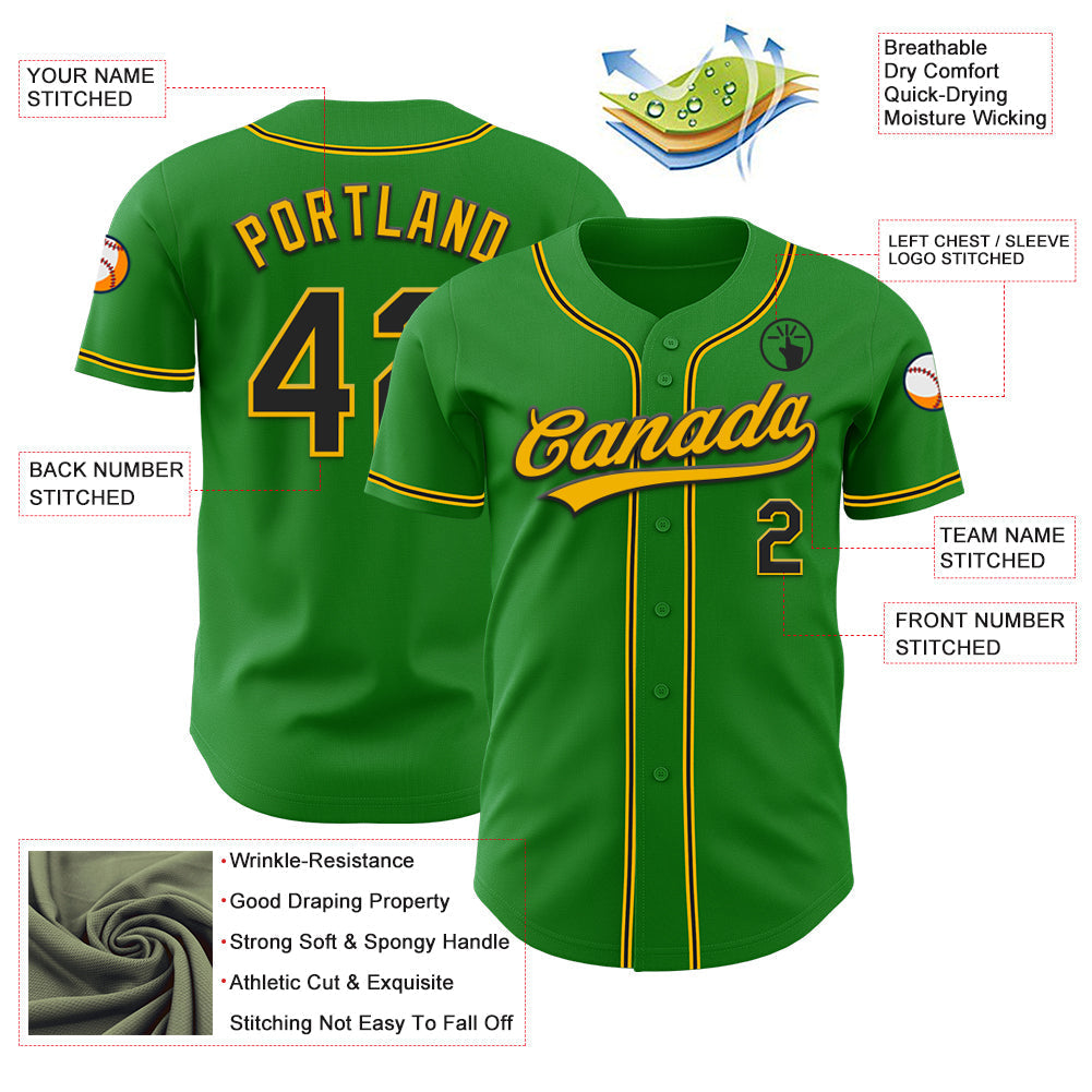 Custom Grass Green Black-Gold Authentic Baseball Jersey baseball jersey product view 3
