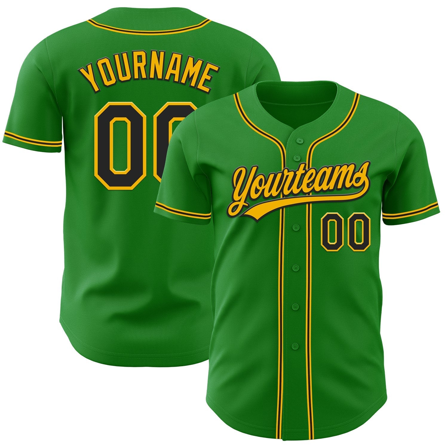 Custom Grass Green Black-Gold Authentic Baseball Jersey baseball jersey product view 1