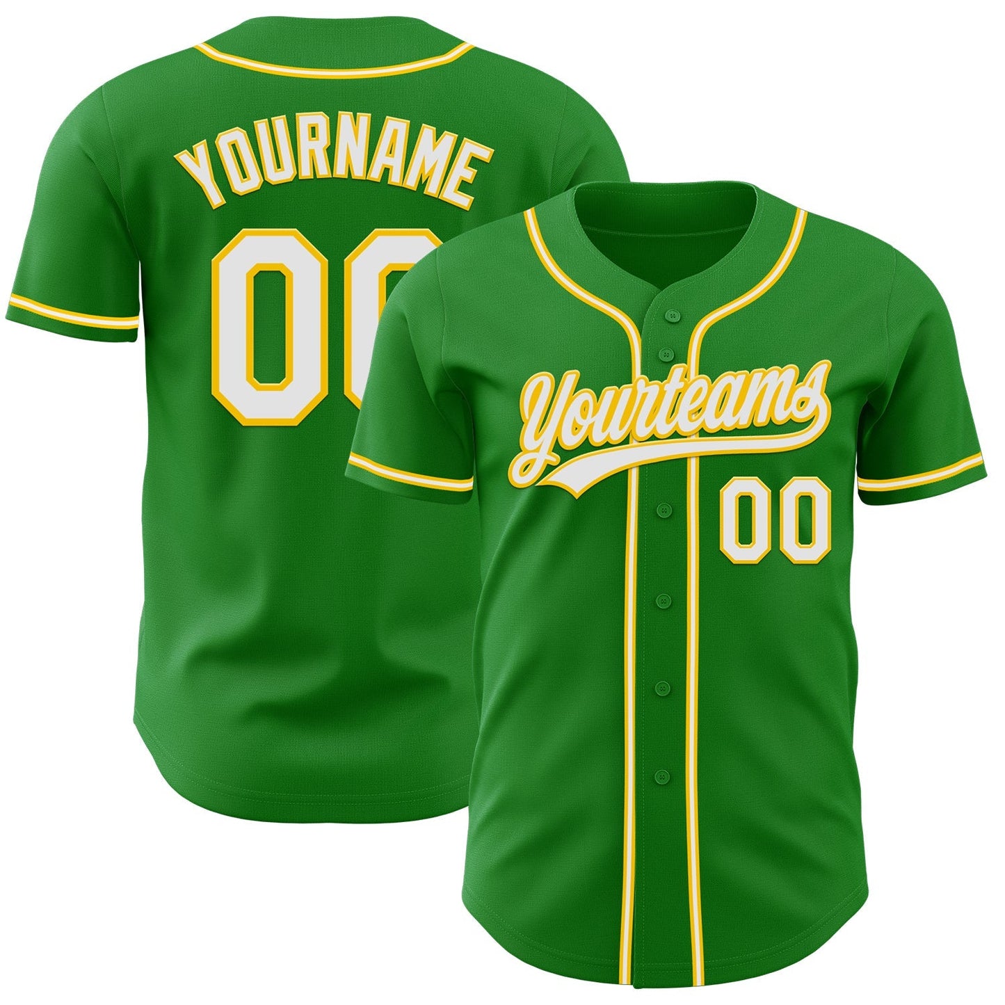 Custom Grass Green White-Yellow Authentic Baseball Jersey baseball jersey product view 1