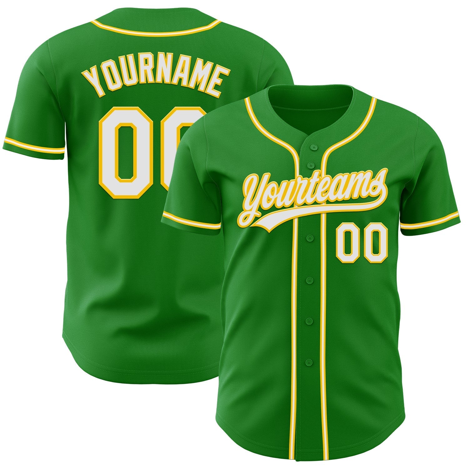 Custom Grass Green White-Yellow Authentic Baseball Jersey baseball jersey product view 1