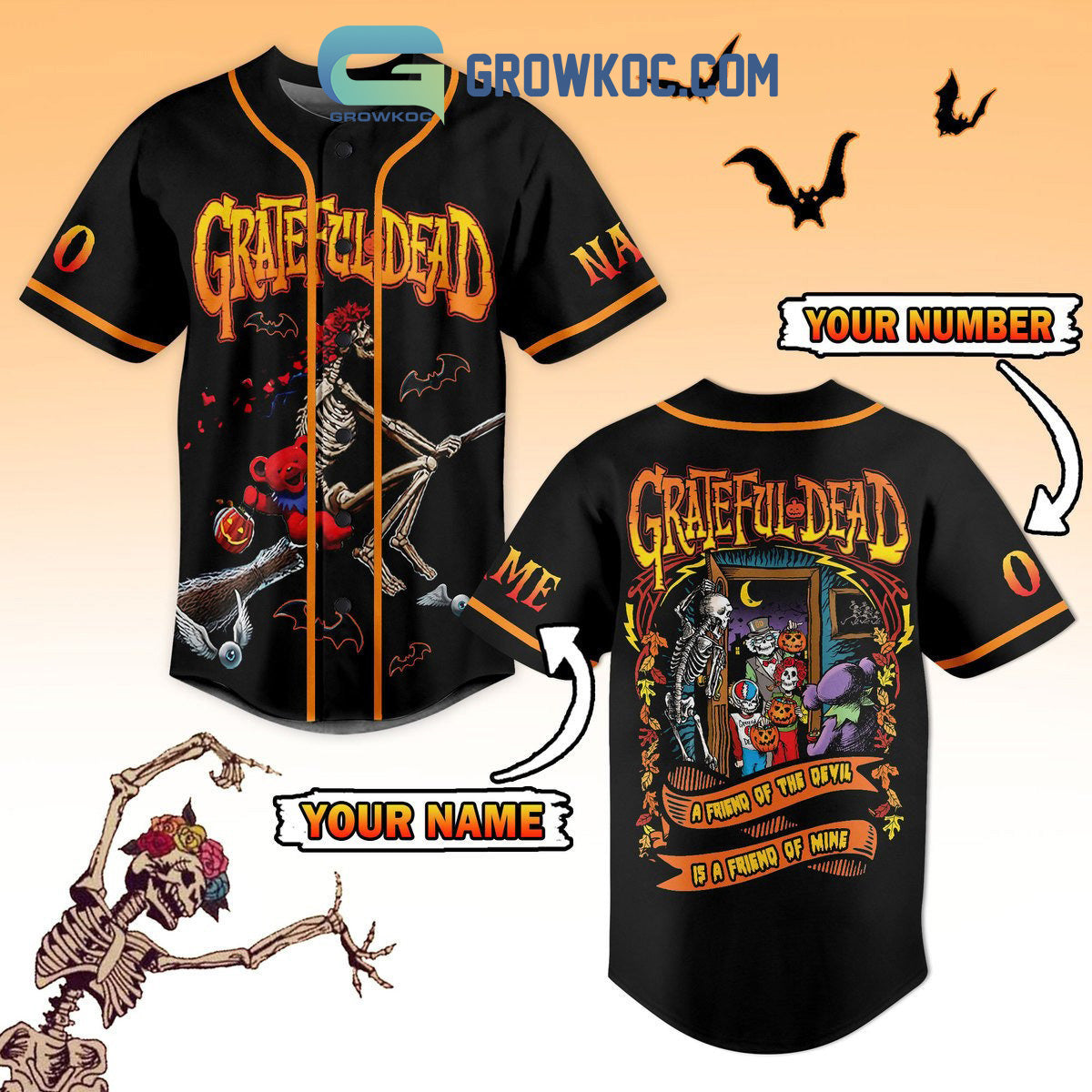 Grateful Dead A Friend Of The Devil Is A Friend Of Mine Personalized Baseball Jersey baseball jersey product view 1