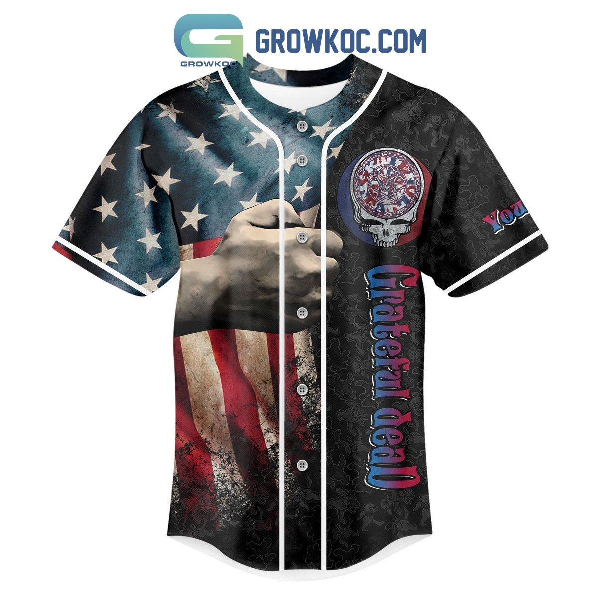 Grateful Dead American Flag Personalized Baseball Jersey baseball jersey product view 2