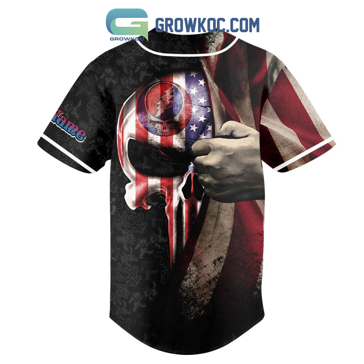 Grateful Dead American Flag Personalized Baseball Jersey baseball jersey product view 3