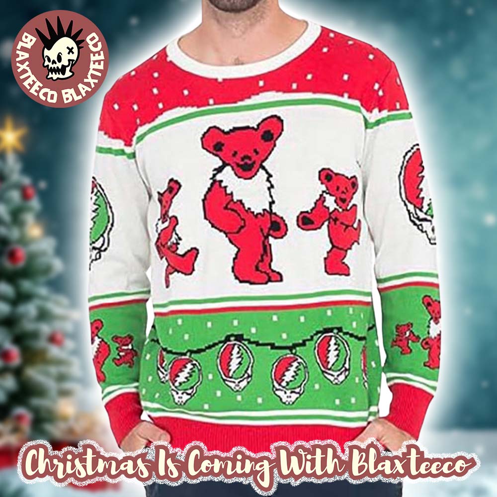 Grateful Dead Dancing Bears Stealie Christmas Lights Pattern Ugly Christmas Sweater Unisex T-shirt, Sweatshirt, Hoodie, Long Sleeve Tee - T-Shirt, Sweatshirt, Hoodie
