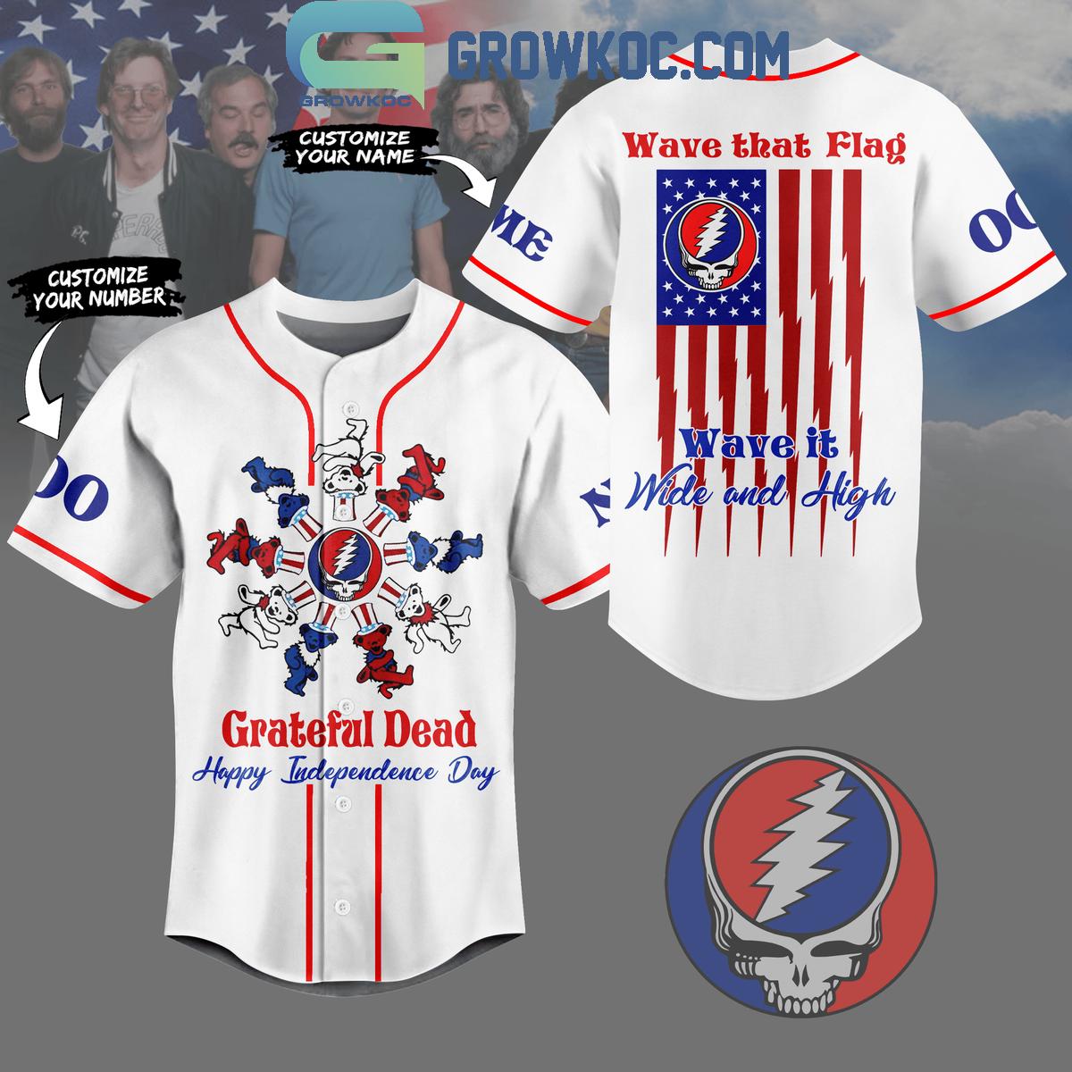 Grateful Dead Independence Day Wave That Flag Wave It Wide And High Baseball Jersey baseball jersey product view 1