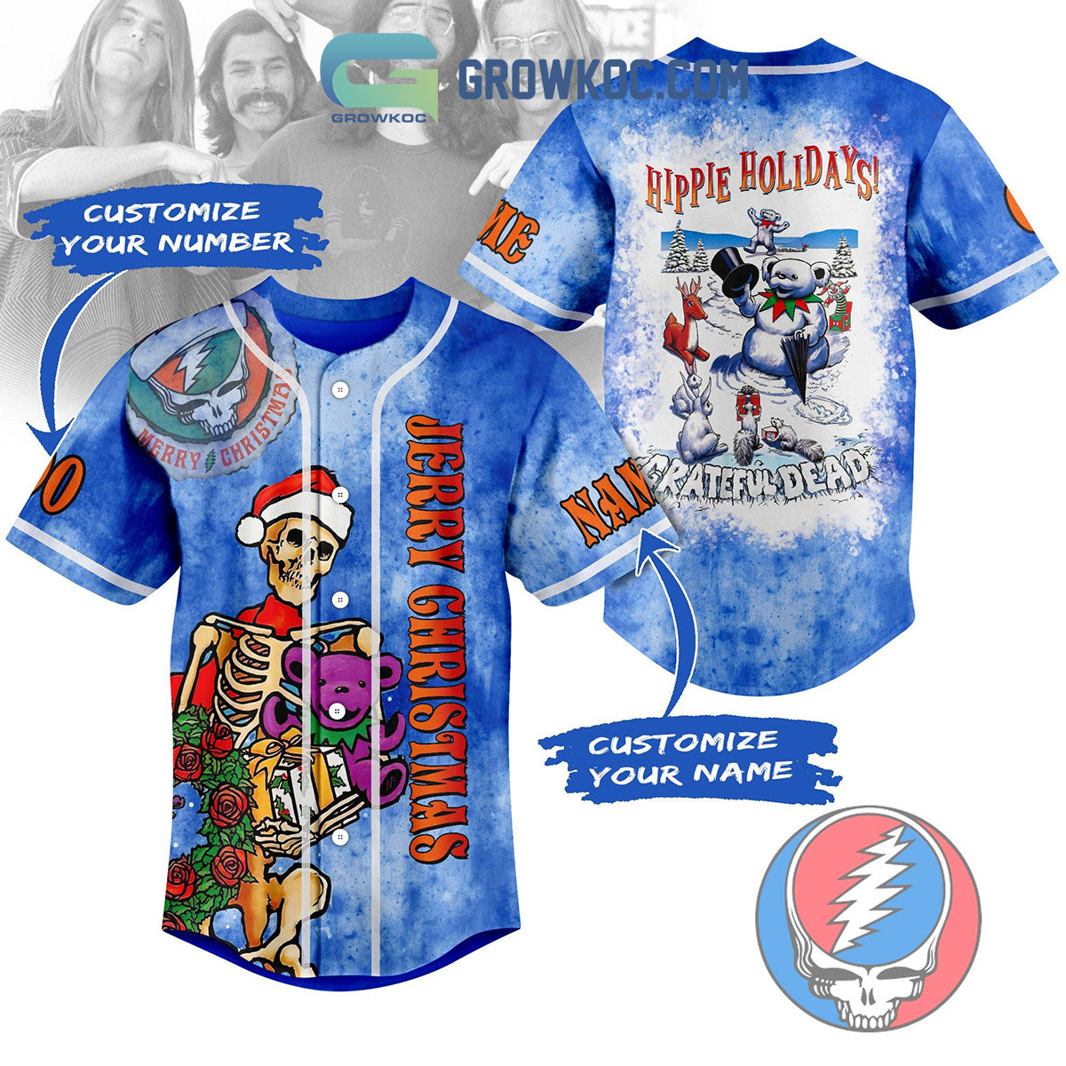 Grateful Dead Jerry Christmas Hippie Holidays Personalized Baseball Jersey baseball jersey product view 1