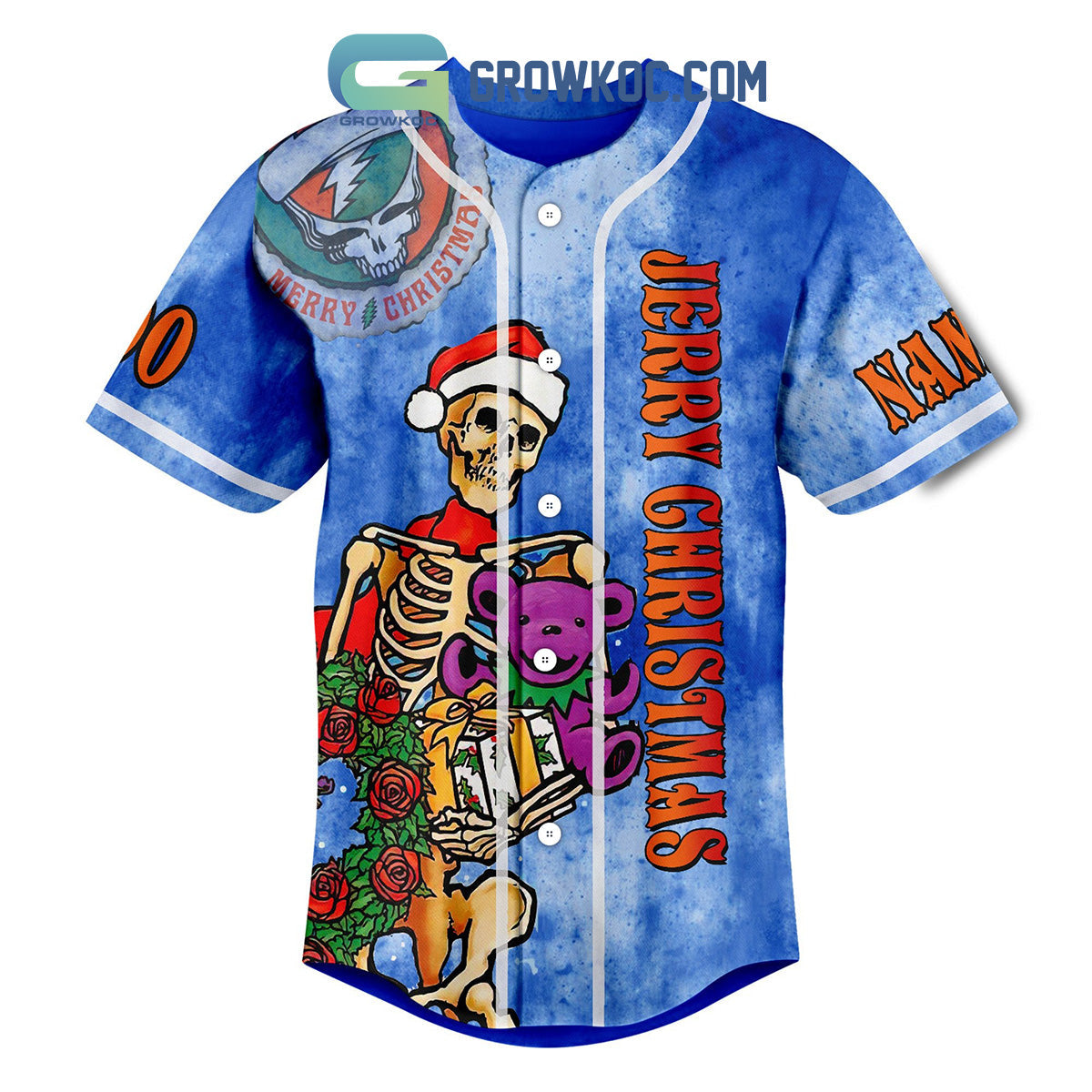 Grateful Dead Jerry Christmas Hippie Holidays Personalized Baseball Jersey baseball jersey product view 2