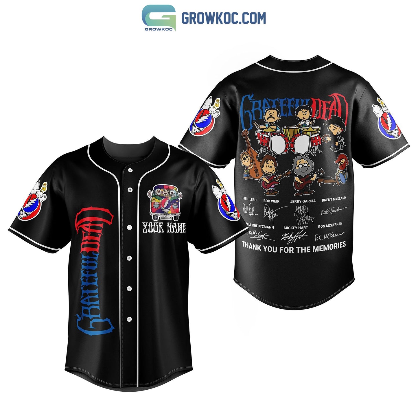 Grateful Dead Memories Personalized Black Design Baseball Jersey baseball jersey product view 1