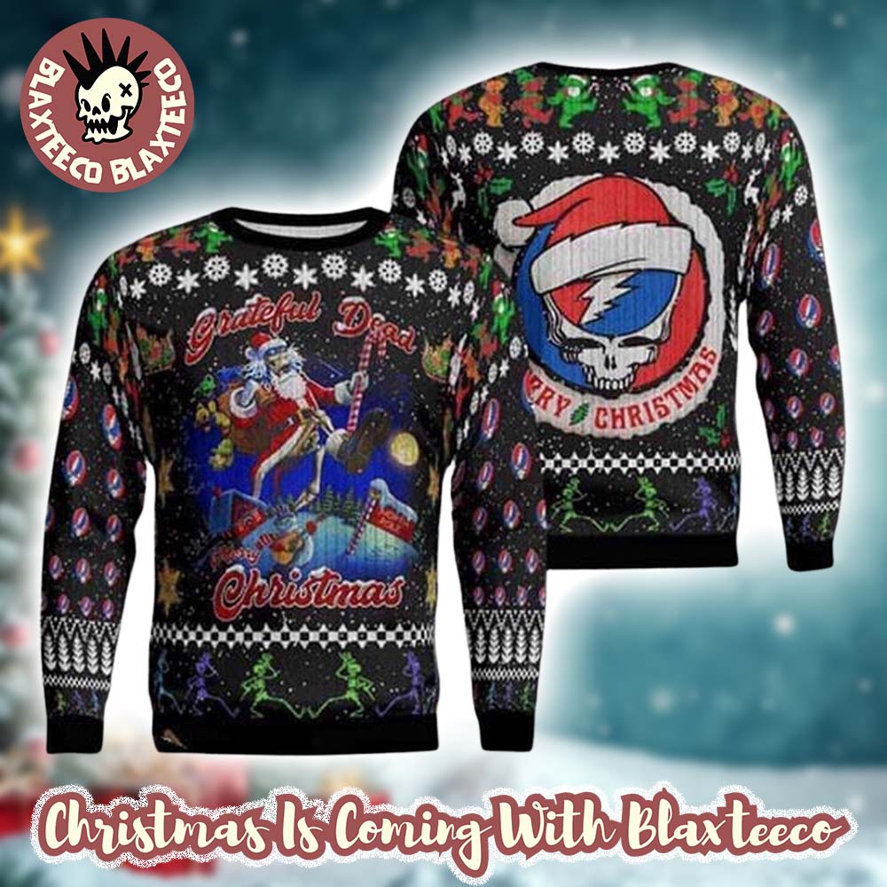 Grateful Dead Merry Christmas Santa Claus Knitted Black Ugly Christmas Sweater Unisex T-shirt, Sweatshirt, Hoodie, Long Sleeve Tee - T-Shirt, Sweatshirt, Hoodie