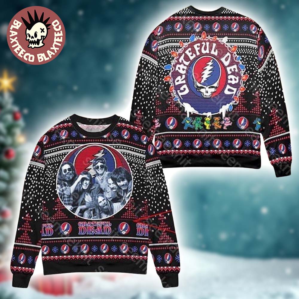 Grateful Dead Stealie Logo With Member Picture Retro Style Ugly Christmas Sweater Unisex T-shirt, Sweatshirt, Hoodie, Long Sleeve Tee - T-Shirt, Sweatshirt, Hoodie