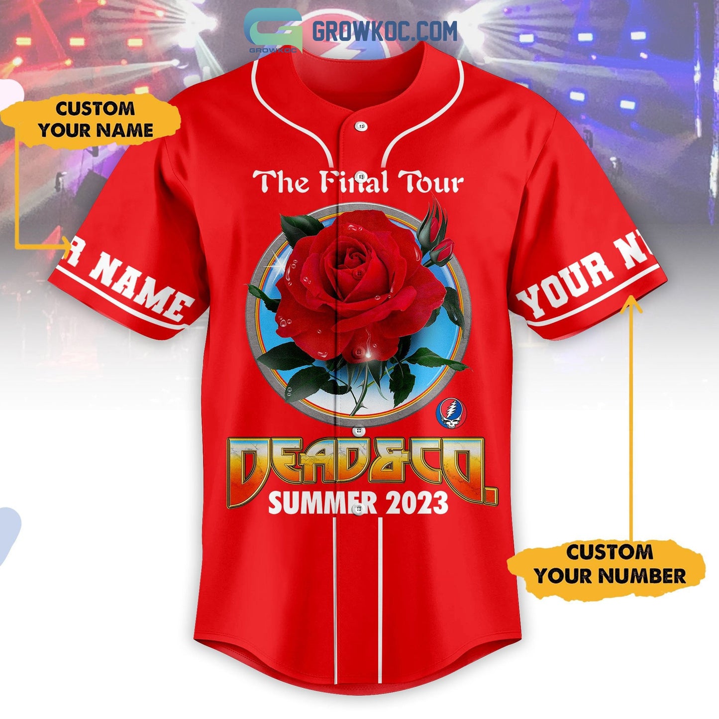 Grateful Dead The Final Tour Summer 2023 Personalized Red Design Baseball Jersey baseball jersey product view 3
