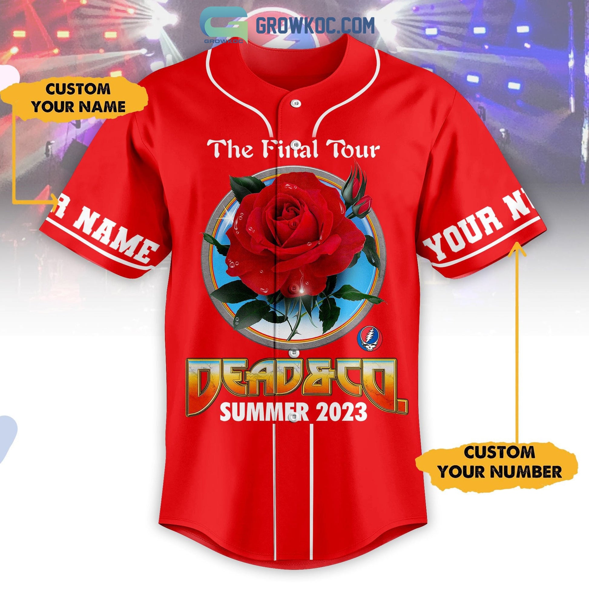 Grateful Dead The Final Tour Summer 2023 Personalized Red Design Baseball Jersey baseball jersey product view 3