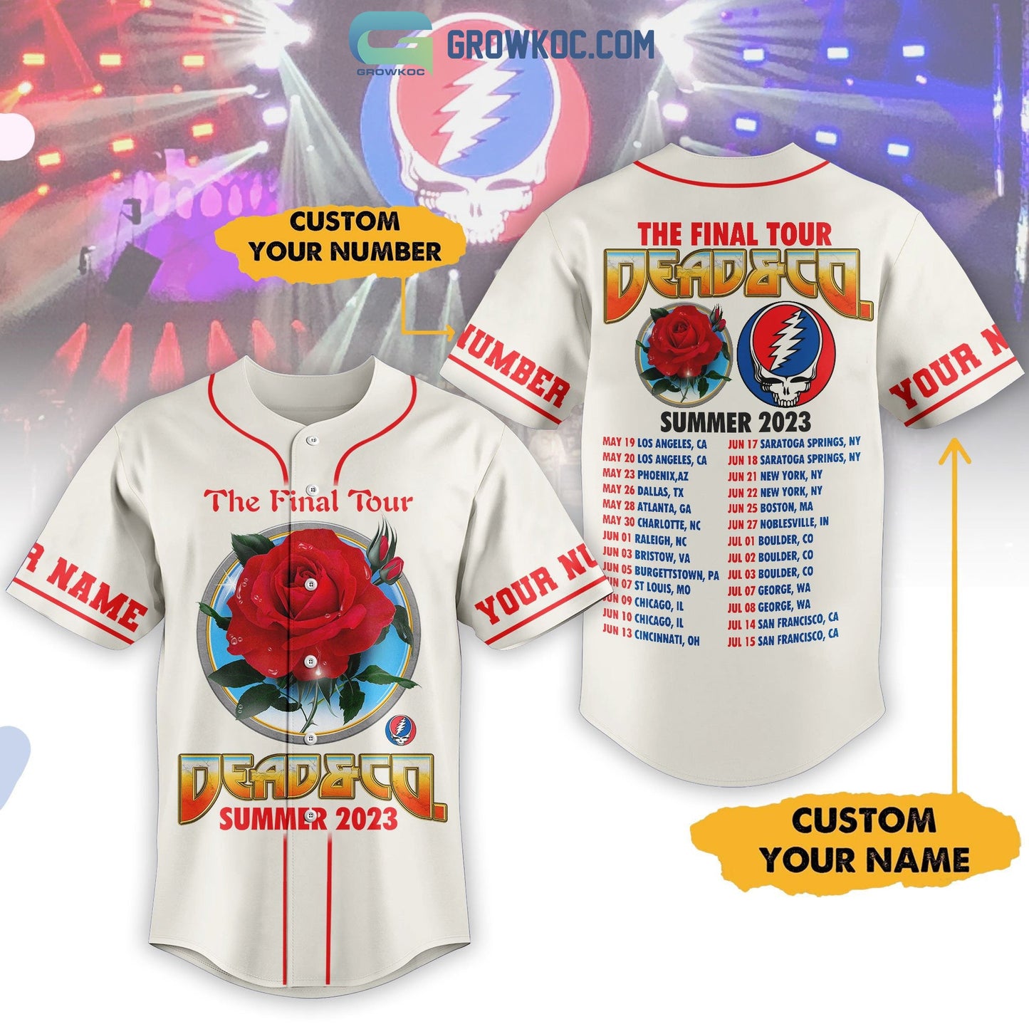 Grateful Dead The Final Tour Summer 2023 Personalized White Design Baseball Jersey baseball jersey product view 1