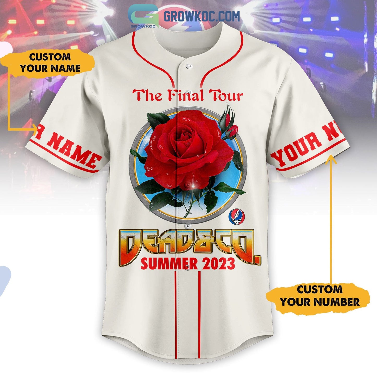 Grateful Dead The Final Tour Summer 2023 Personalized White Design Baseball Jersey baseball jersey product view 2