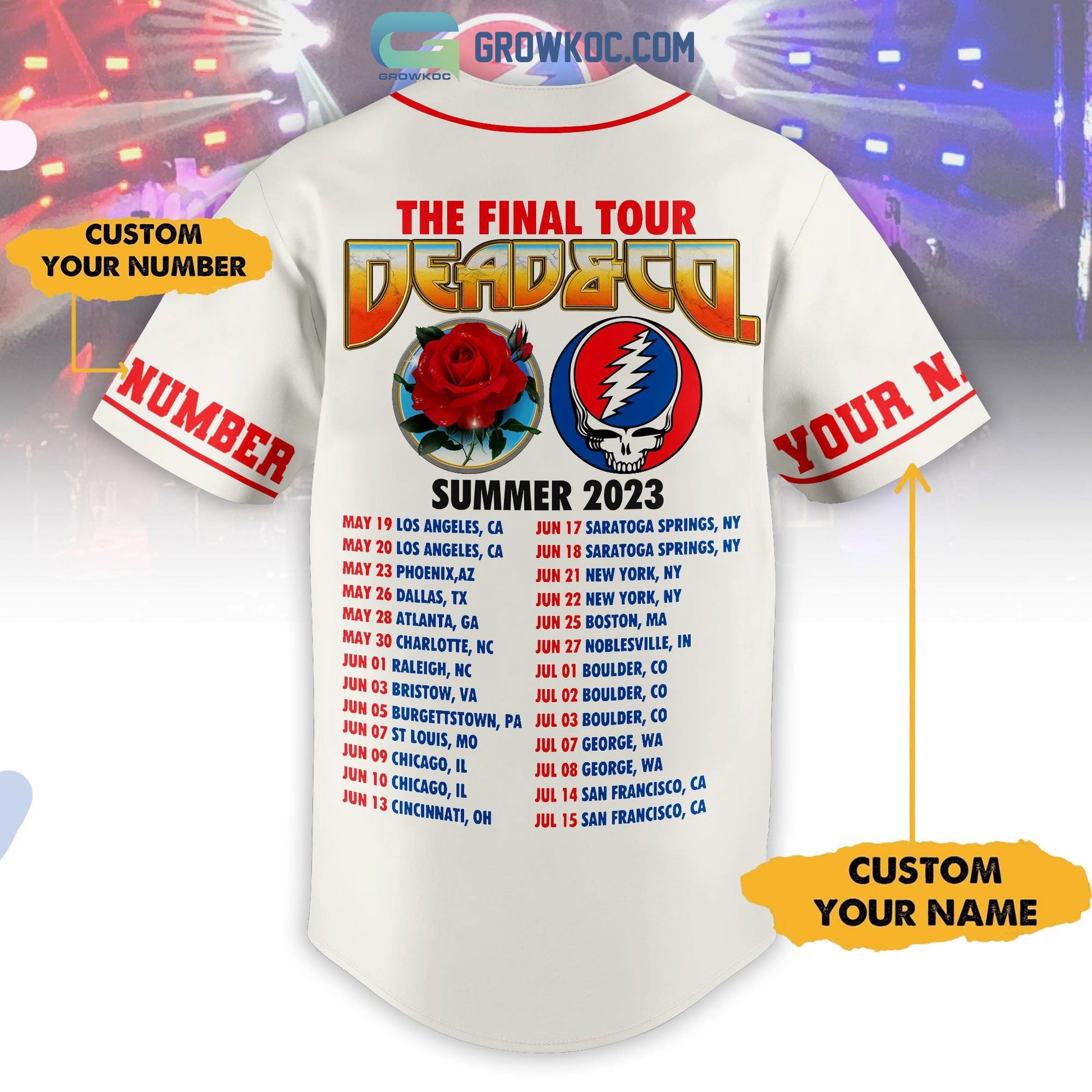 Grateful Dead The Final Tour Summer 2023 Personalized White Design Baseball Jersey baseball jersey product view 3