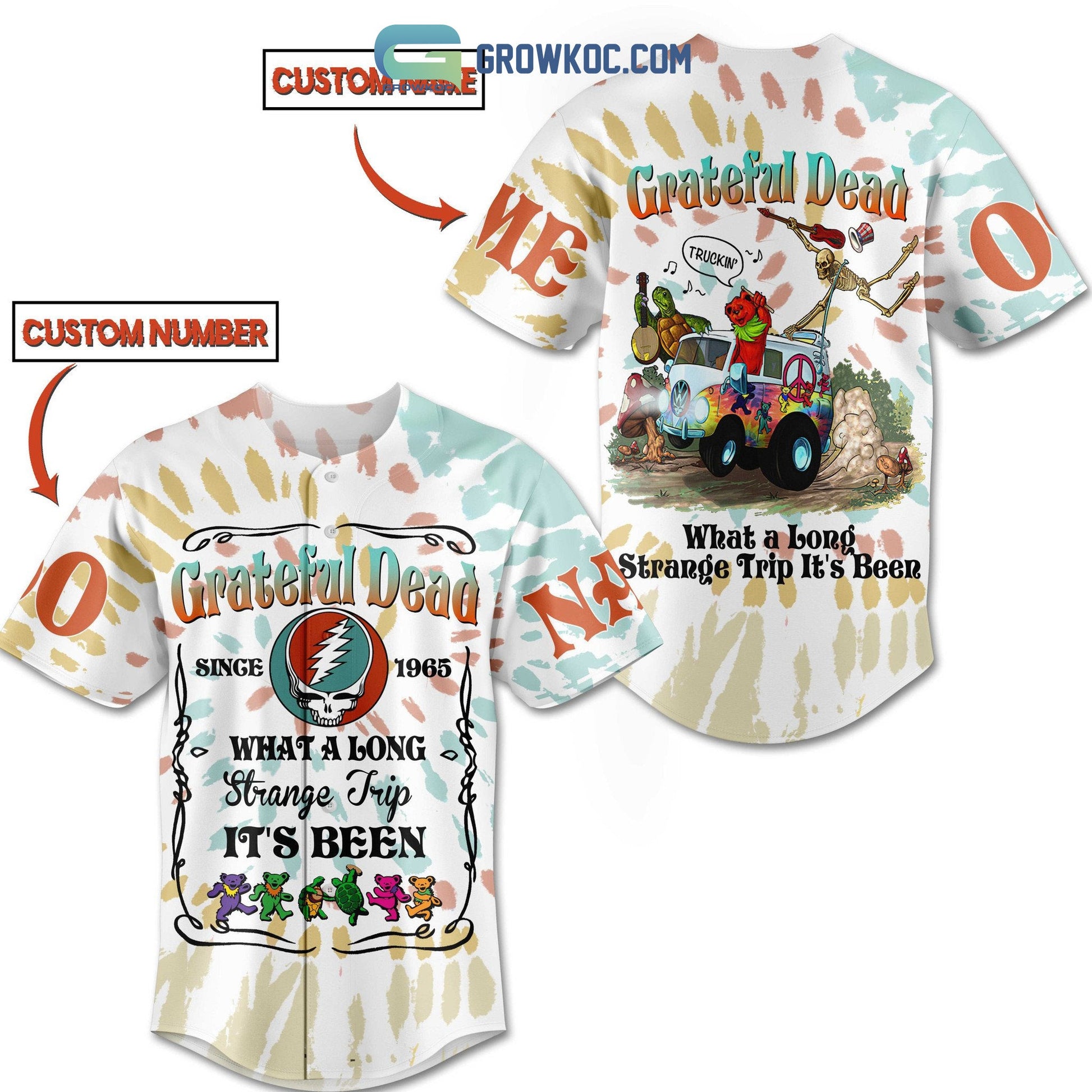 Grateful Dead What A Long Strange Trip It’s Been White Design Personalized Baseball Jersey baseball jersey product view 1
