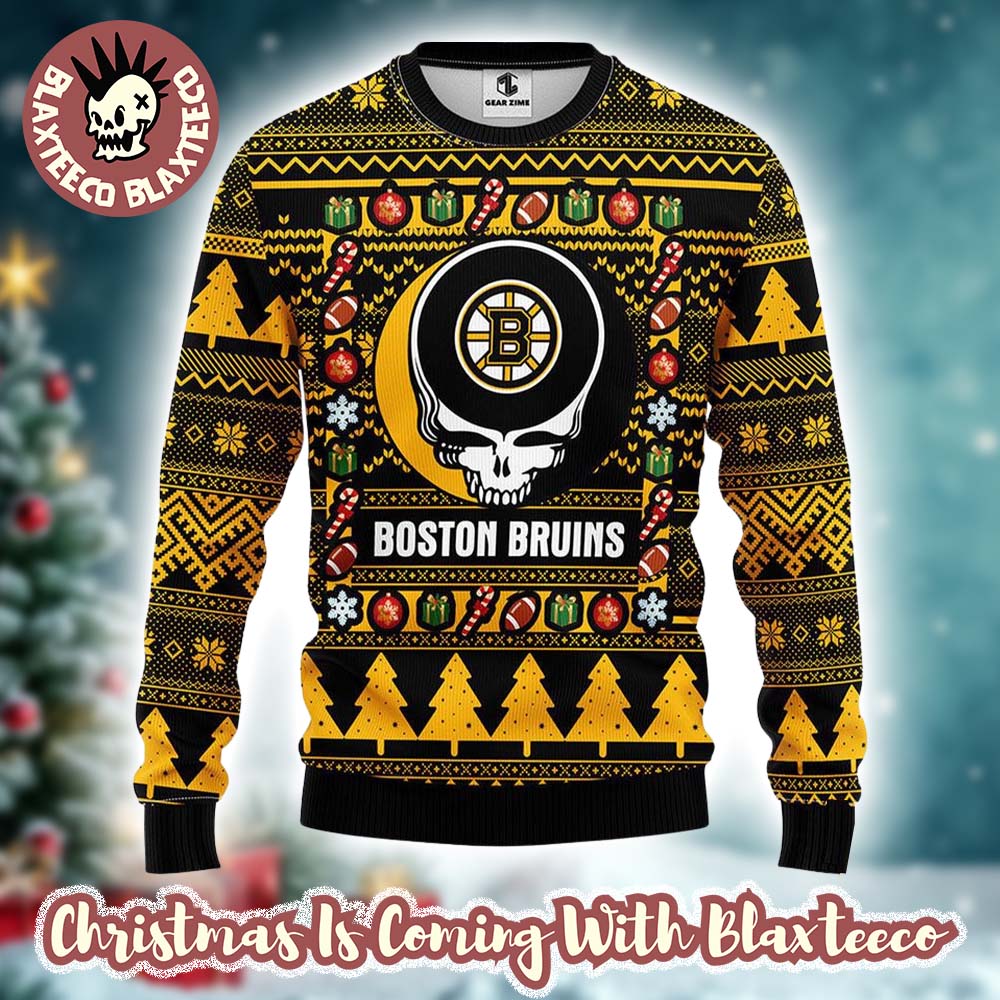 Grateful Dead X NHL Boston Bruins Stealie Logo Ugly Christmas Sweater Unisex T-shirt, Sweatshirt, Hoodie, Long Sleeve Tee - T-Shirt, Sweatshirt, Hoodie
