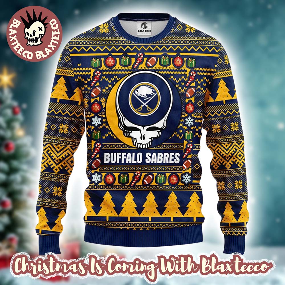 Grateful Dead X NHL Buffalo Sabres Stealie Logo Ugly Christmas Sweater Unisex T-shirt, Sweatshirt, Hoodie, Long Sleeve Tee - T-Shirt, Sweatshirt, Hoodie