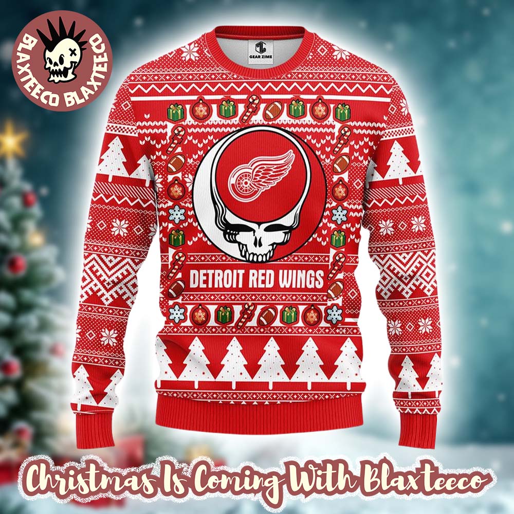 Grateful Dead X NHL Detroit Red Wings Stealie Logo Ugly Christmas Sweater Unisex T-shirt, Sweatshirt, Hoodie, Long Sleeve Tee - T-Shirt, Sweatshirt, Hoodie