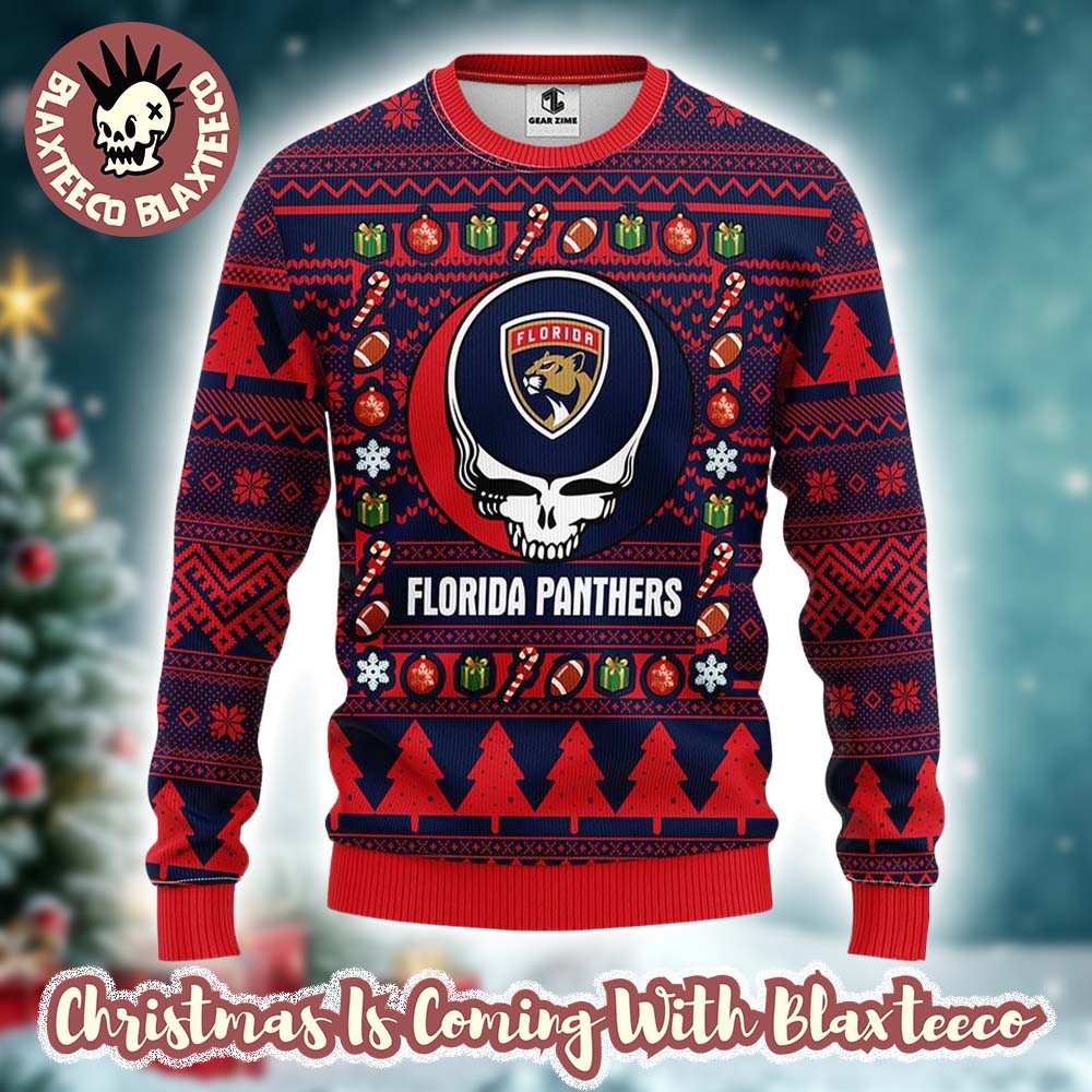 Grateful Dead X NHL Florida Panthers Stealie Logo Ugly Christmas Sweater Unisex T-shirt, Sweatshirt, Hoodie, Long Sleeve Tee - T-Shirt, Sweatshirt, Hoodie